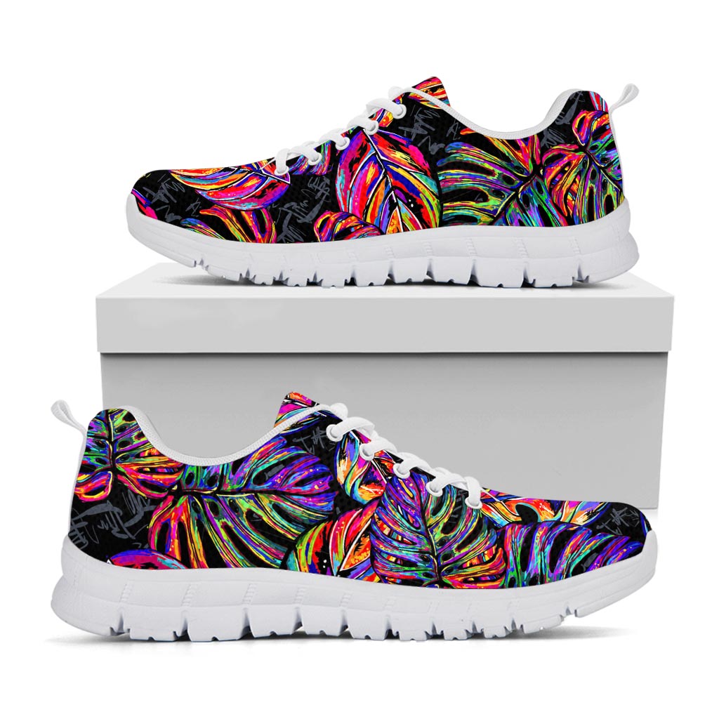 Colorful Leaf Tropical Pattern Print White Running Shoes