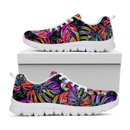 Colorful Leaf Tropical Pattern Print White Running Shoes