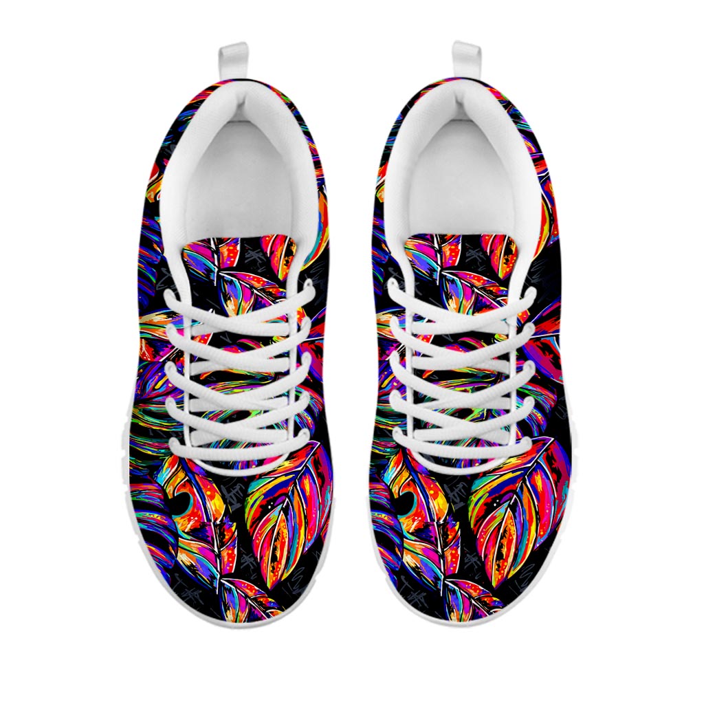 Colorful Leaf Tropical Pattern Print White Running Shoes