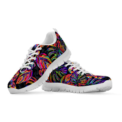 Colorful Leaf Tropical Pattern Print White Running Shoes