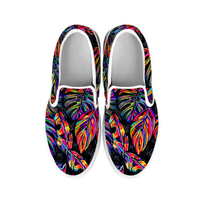 Colorful Leaf Tropical Pattern Print White Slip On Sneakers