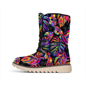 Colorful Leaf Tropical Pattern Print Winter Boots