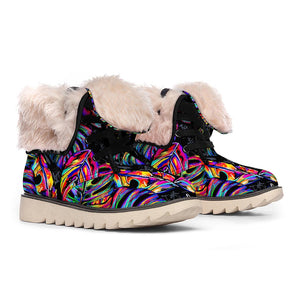 Colorful Leaf Tropical Pattern Print Winter Boots