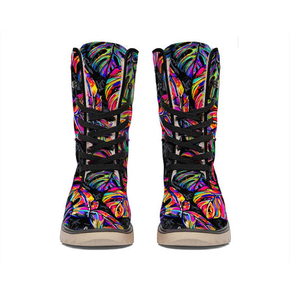 Colorful Leaf Tropical Pattern Print Winter Boots