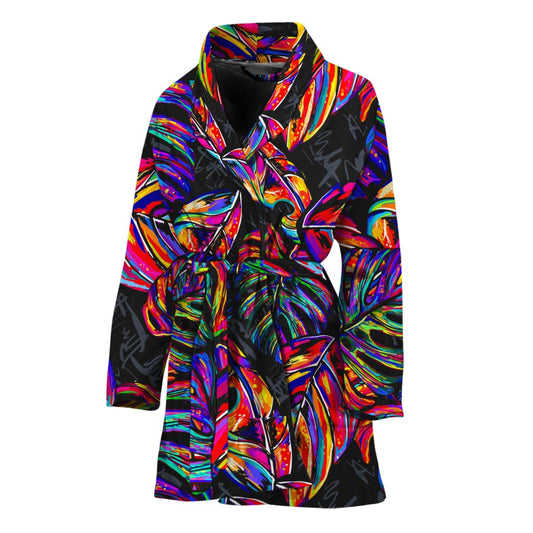 Colorful Leaf Tropical Pattern Print Women's Bathrobe