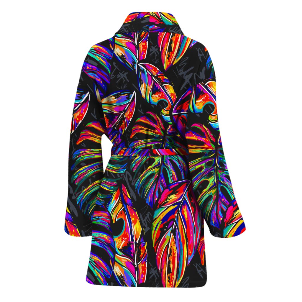Colorful Leaf Tropical Pattern Print Women's Bathrobe