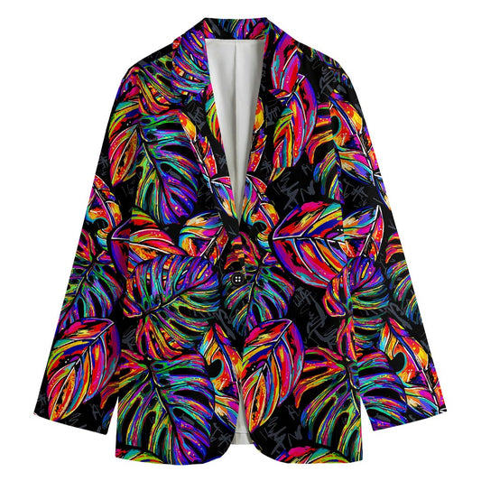 Colorful Leaf Tropical Pattern Print Women's Blazer