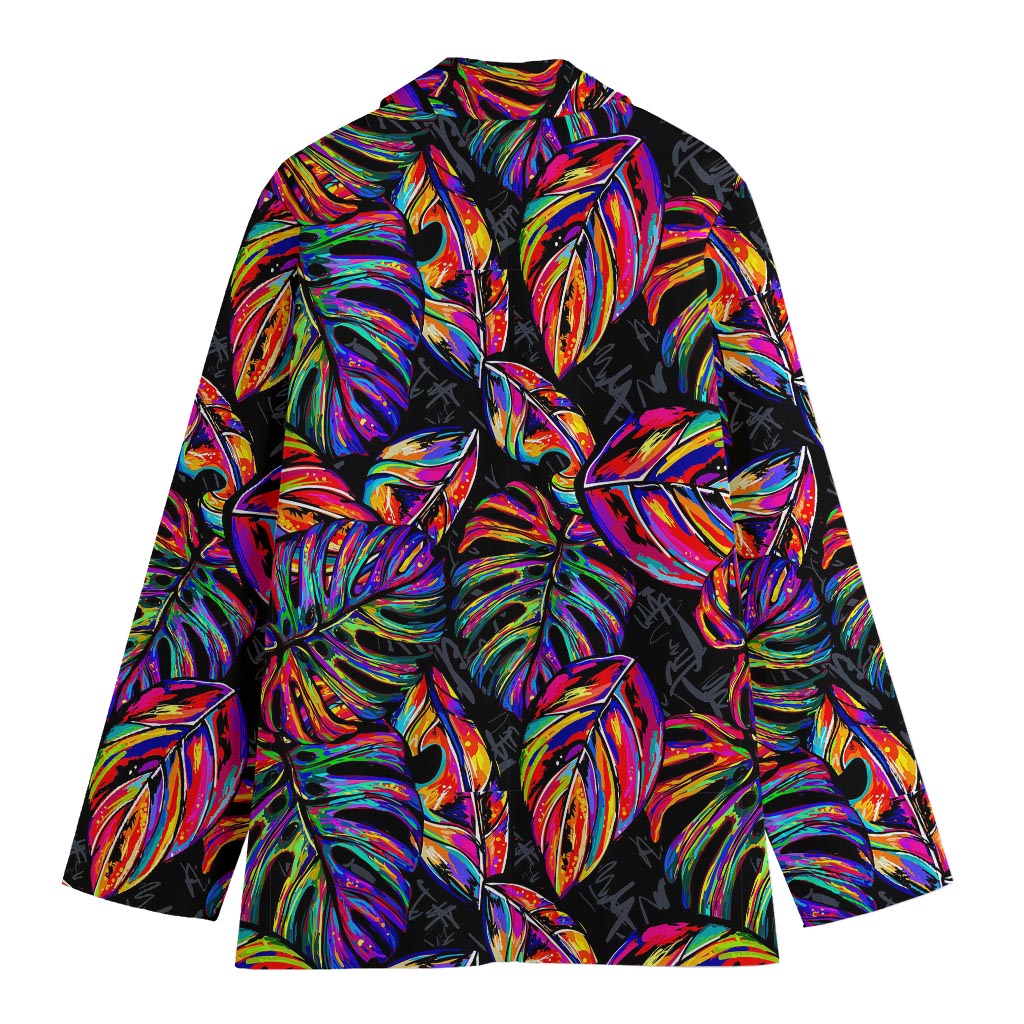 Colorful Leaf Tropical Pattern Print Women's Blazer