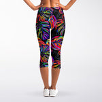 Colorful Leaf Tropical Pattern Print Women's Capri Leggings