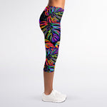 Colorful Leaf Tropical Pattern Print Women's Capri Leggings