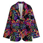 Colorful Leaf Tropical Pattern Print Women's Cotton Blazer