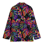 Colorful Leaf Tropical Pattern Print Women's Cotton Blazer
