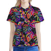 Colorful Leaf Tropical Pattern Print Women's Polo Shirt