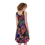 Colorful Leaf Tropical Pattern Print Women's Sleeveless Dress