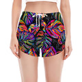 Colorful Leaf Tropical Pattern Print Women's Split Running Shorts
