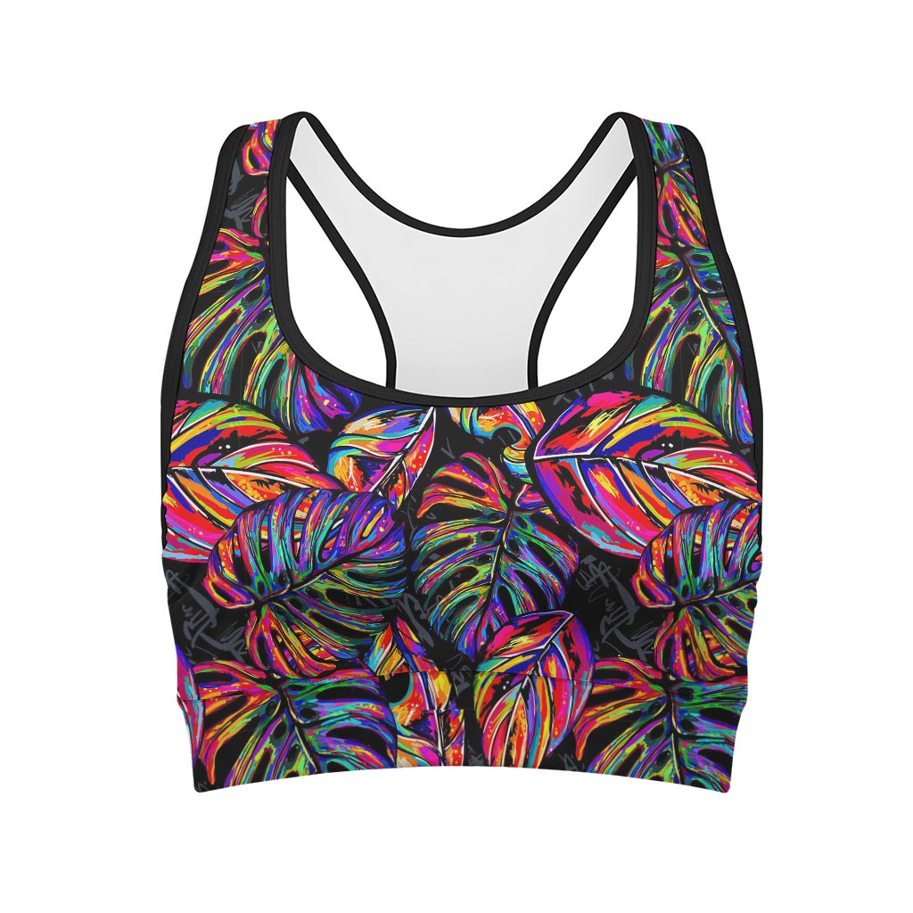 Colorful Leaf Tropical Pattern Print Women's Sports Bra