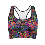 Colorful Leaf Tropical Pattern Print Women's Sports Bra