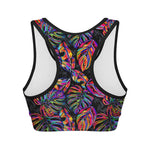Colorful Leaf Tropical Pattern Print Women's Sports Bra
