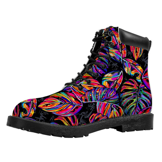 Colorful Leaf Tropical Pattern Print Work Boots