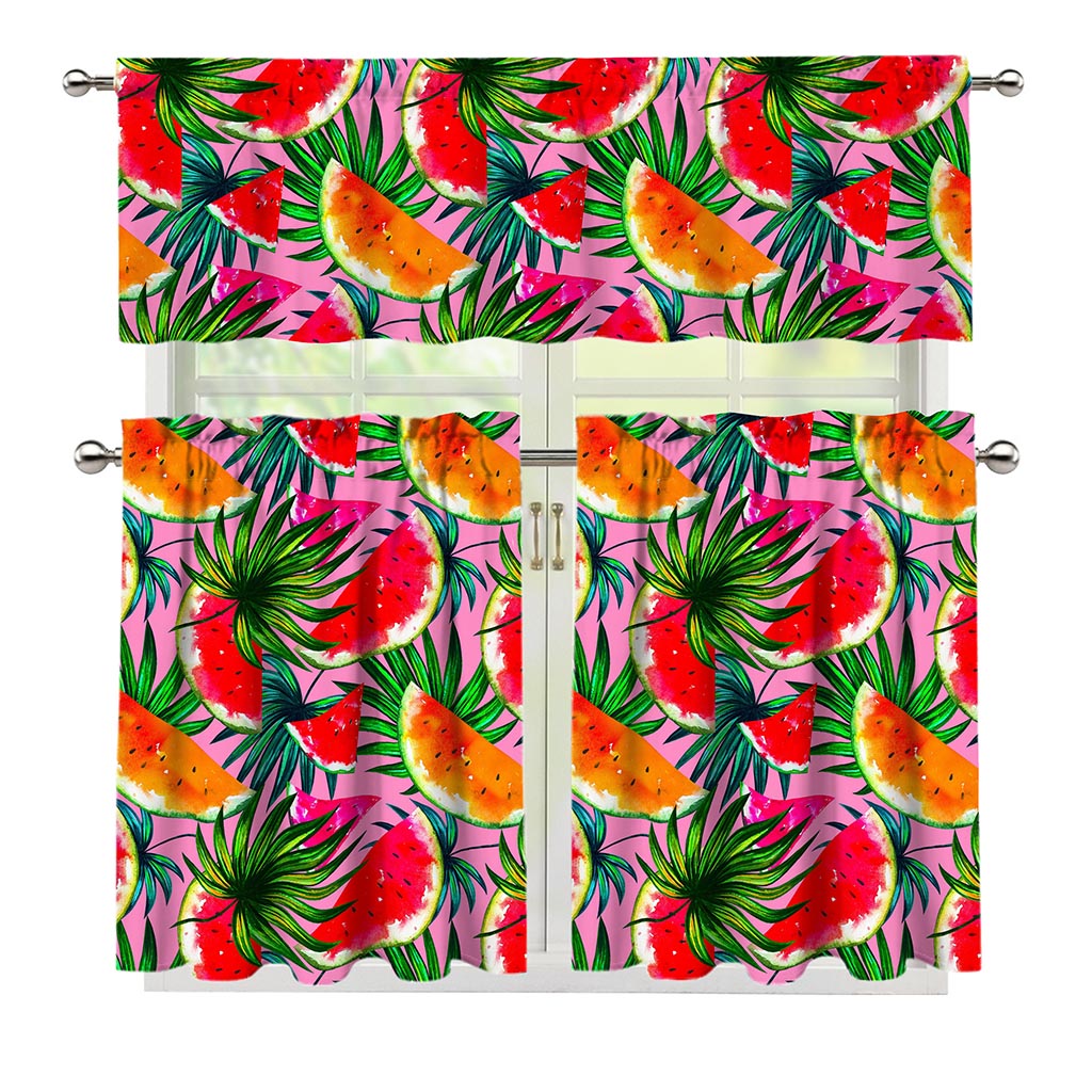 Colorful Leaf Watermelon Pattern Print 3 Piece Kitchen Curtains
