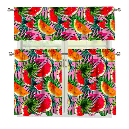 Colorful Leaf Watermelon Pattern Print 3 Piece Kitchen Curtains