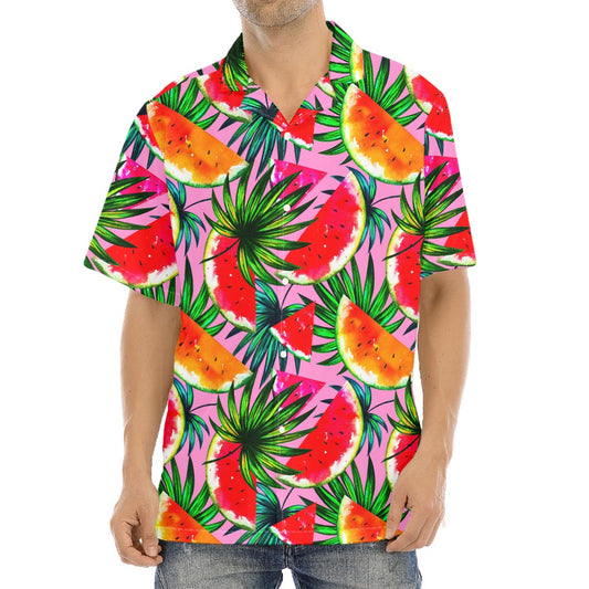 Colorful Leaf Watermelon Pattern Print Aloha Shirt