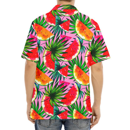 Colorful Leaf Watermelon Pattern Print Aloha Shirt