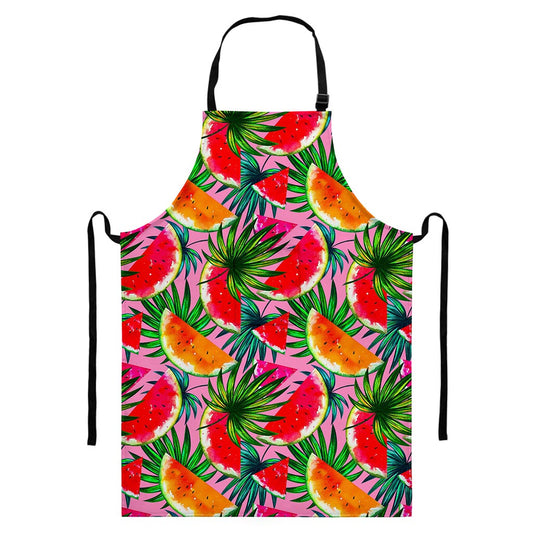 Colorful Leaf Watermelon Pattern Print Bib Apron With Pocket