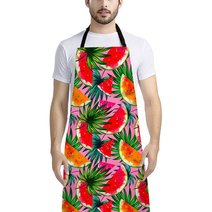 Colorful Leaf Watermelon Pattern Print Bib Apron With Pocket