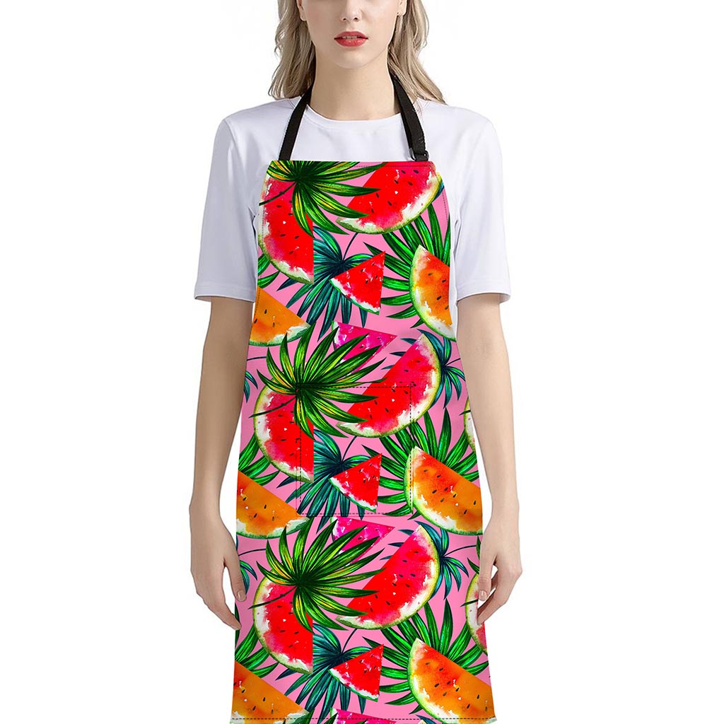 Colorful Leaf Watermelon Pattern Print Bib Apron With Pocket