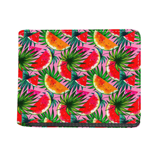Colorful Leaf Watermelon Pattern Print Bifold Wallet