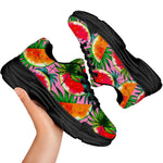 Colorful Leaf Watermelon Pattern Print Black Chunky Shoes