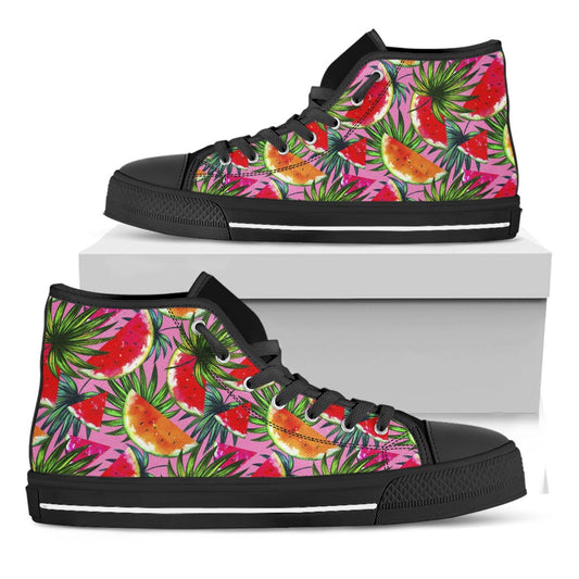 Colorful Leaf Watermelon Pattern Print Black High Top Sneakers
