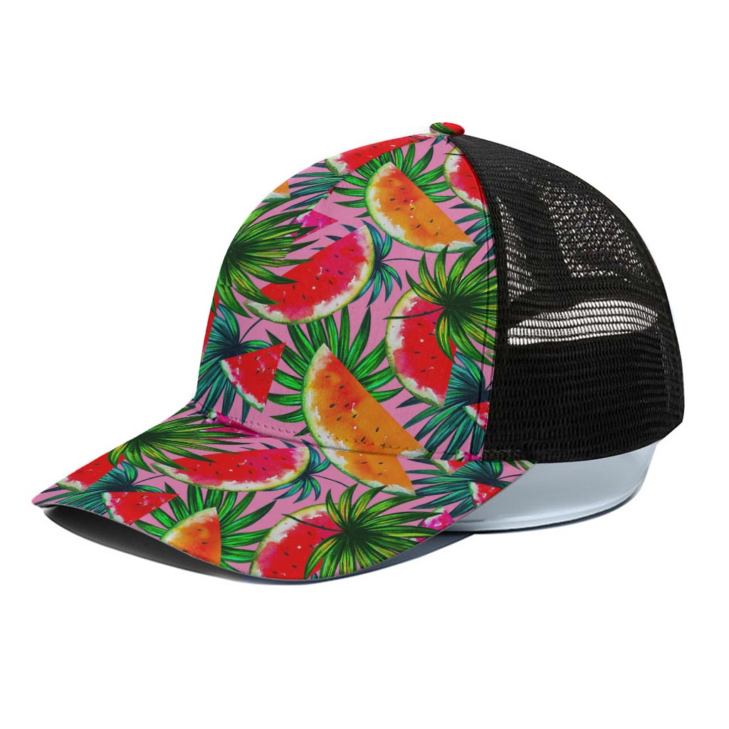 Colorful Leaf Watermelon Pattern Print Black Mesh Trucker Cap