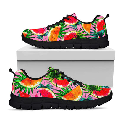 Colorful Leaf Watermelon Pattern Print Black Running Shoes