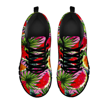 Colorful Leaf Watermelon Pattern Print Black Running Shoes