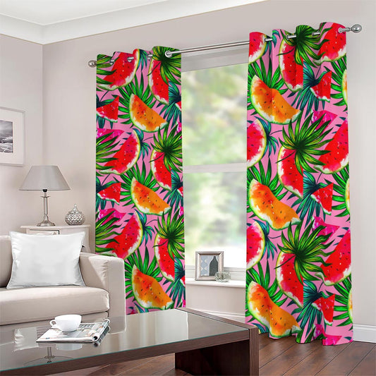 Colorful Leaf Watermelon Pattern Print Blackout Grommet Curtains