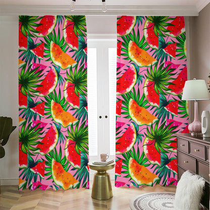 Colorful Leaf Watermelon Pattern Print Blackout Pencil Pleat Curtains