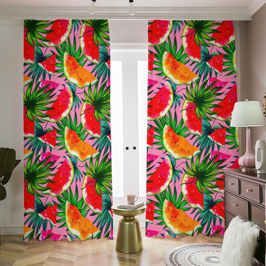 Colorful Leaf Watermelon Pattern Print Blackout Pencil Pleat Curtains