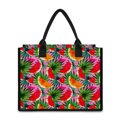 Colorful Leaf Watermelon Pattern Print Canvas Tote Bag