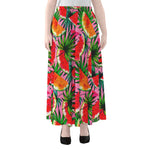 Colorful Leaf Watermelon Pattern Print Chiffon Maxi Skirt