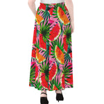 Colorful Leaf Watermelon Pattern Print Chiffon Maxi Skirt