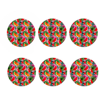 Colorful Leaf Watermelon Pattern Print Coaster Set