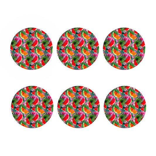 Colorful Leaf Watermelon Pattern Print Coaster Set