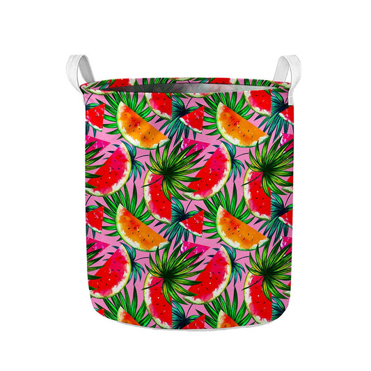 Colorful Leaf Watermelon Pattern Print Collapsible Laundry Basket