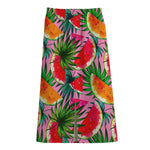 Colorful Leaf Watermelon Pattern Print Cotton Front Slit Maxi Skirt