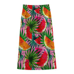 Colorful Leaf Watermelon Pattern Print Cotton Front Slit Maxi Skirt