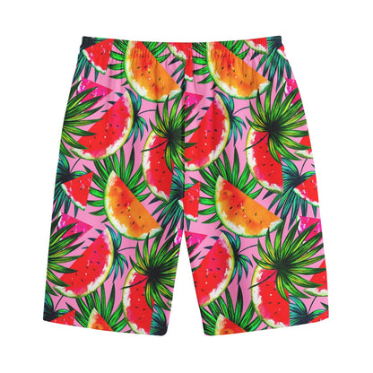 Colorful Leaf Watermelon Pattern Print Cotton Shorts