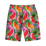 Colorful Leaf Watermelon Pattern Print Cotton Shorts