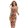 Colorful Leaf Watermelon Pattern Print Cross Back Cami Dress